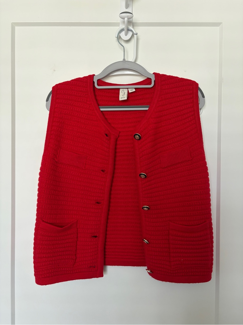 Jolie Red Ribbed Button-Front Women's Sweater Vest
